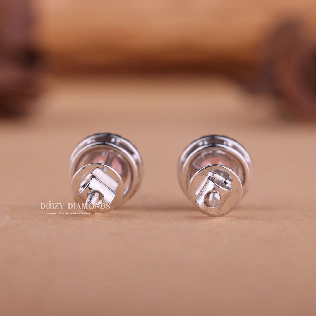 Pink Round EF-VS2 Lab-Grown Diamond Halo Stud Earrings