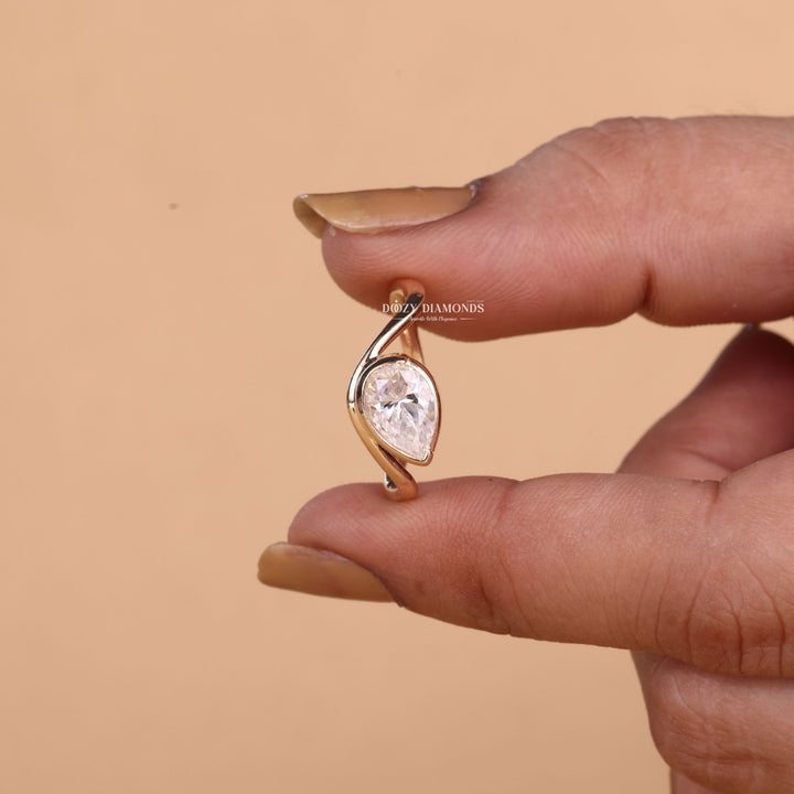 Marquise bezel lab grown diamond ring in jewelry gift box