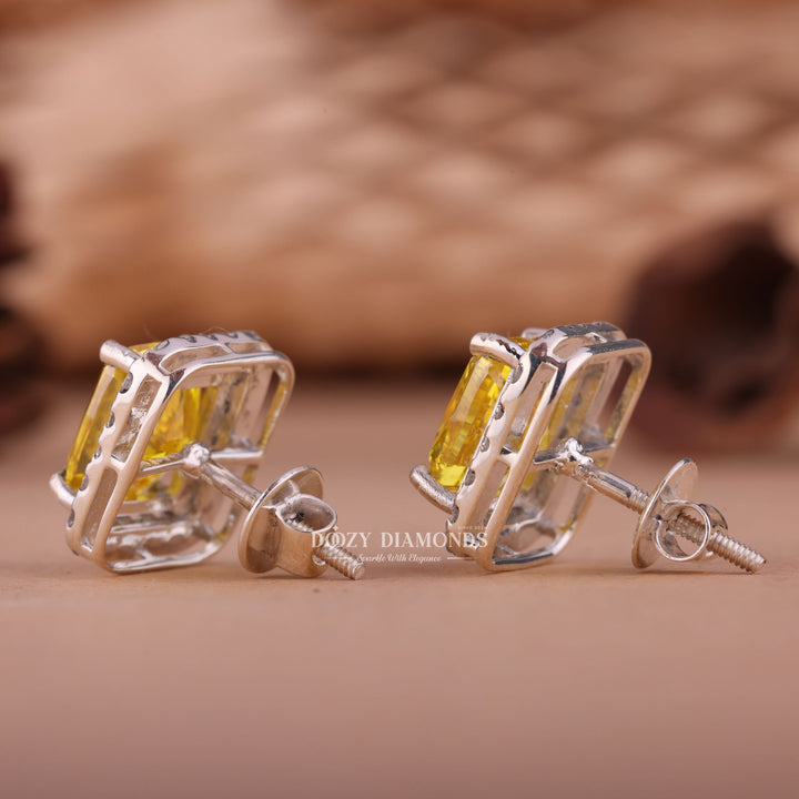Yellow Cushion EF-VS2 Lab-Grown Diamond Halo Earrings