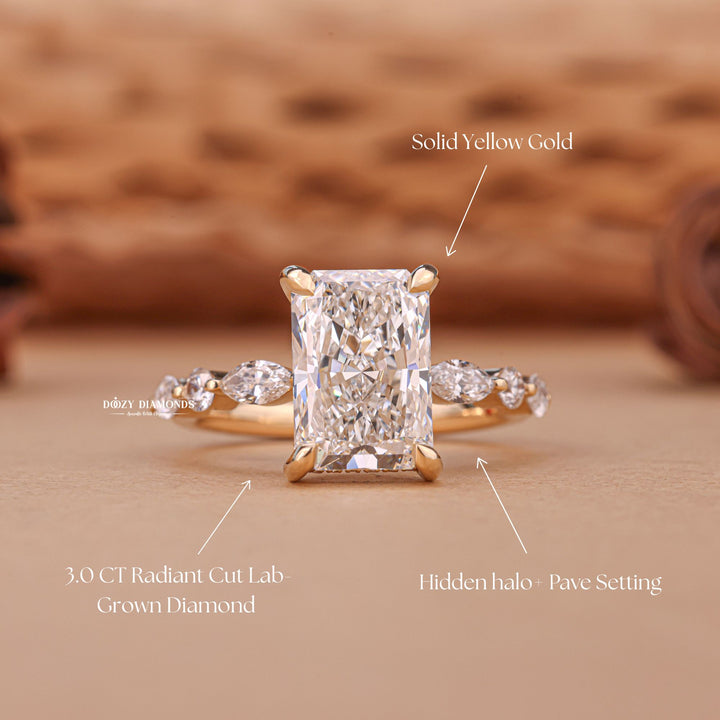 Radiant cut diamond ring worn on hand
