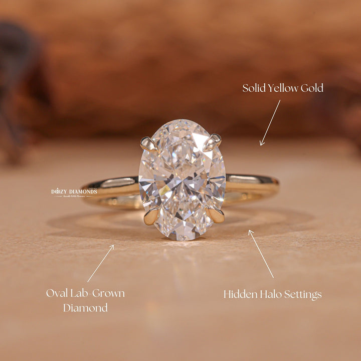 Oval cut engagement ring side view showing band detail