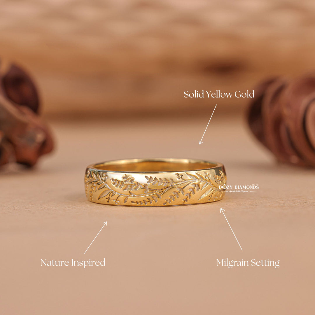 Solid Yellow Gold Unique Milgrain Design Wedding Band