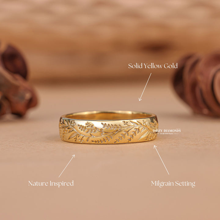 Solid Yellow Gold Unique Milgrain Design Wedding Band