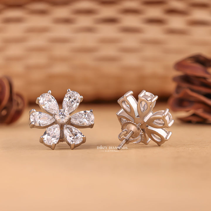 Round & Pear EF-VS2 Lab-Grown Diamond Flower Style Earrings