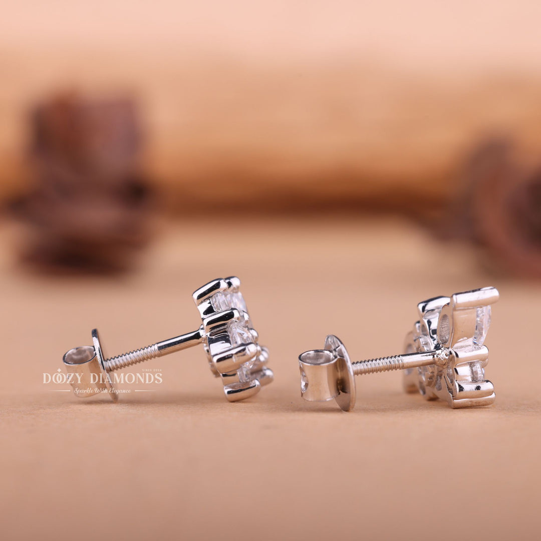 Marquise & Round Cut EF-VS2 Lab-Grown Diamond Cluster Studs Earrings