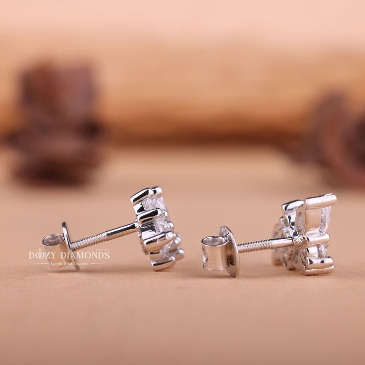 Marquise & Round Cut EF-VS2 Lab-Grown Diamond Cluster Studs Earrings