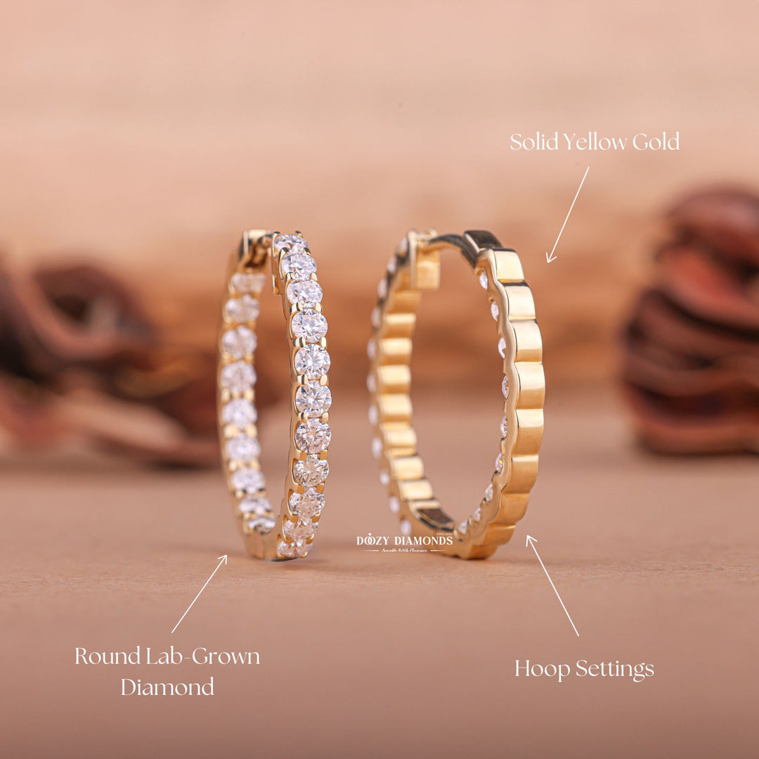 Round EF-VS2 Lab-Grown Diamond Hoops Earrings in 18k Yellow Gold