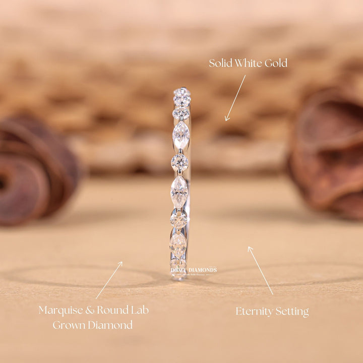 Round Marquise diamond wedding band in yellow gold