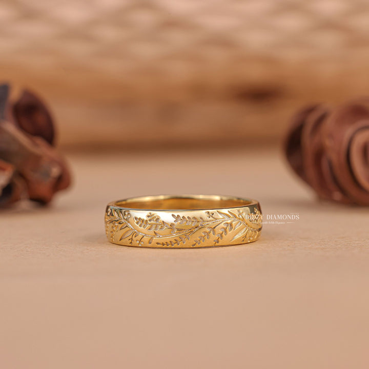 Solid Yellow Gold Unique Milgrain Design Wedding Band