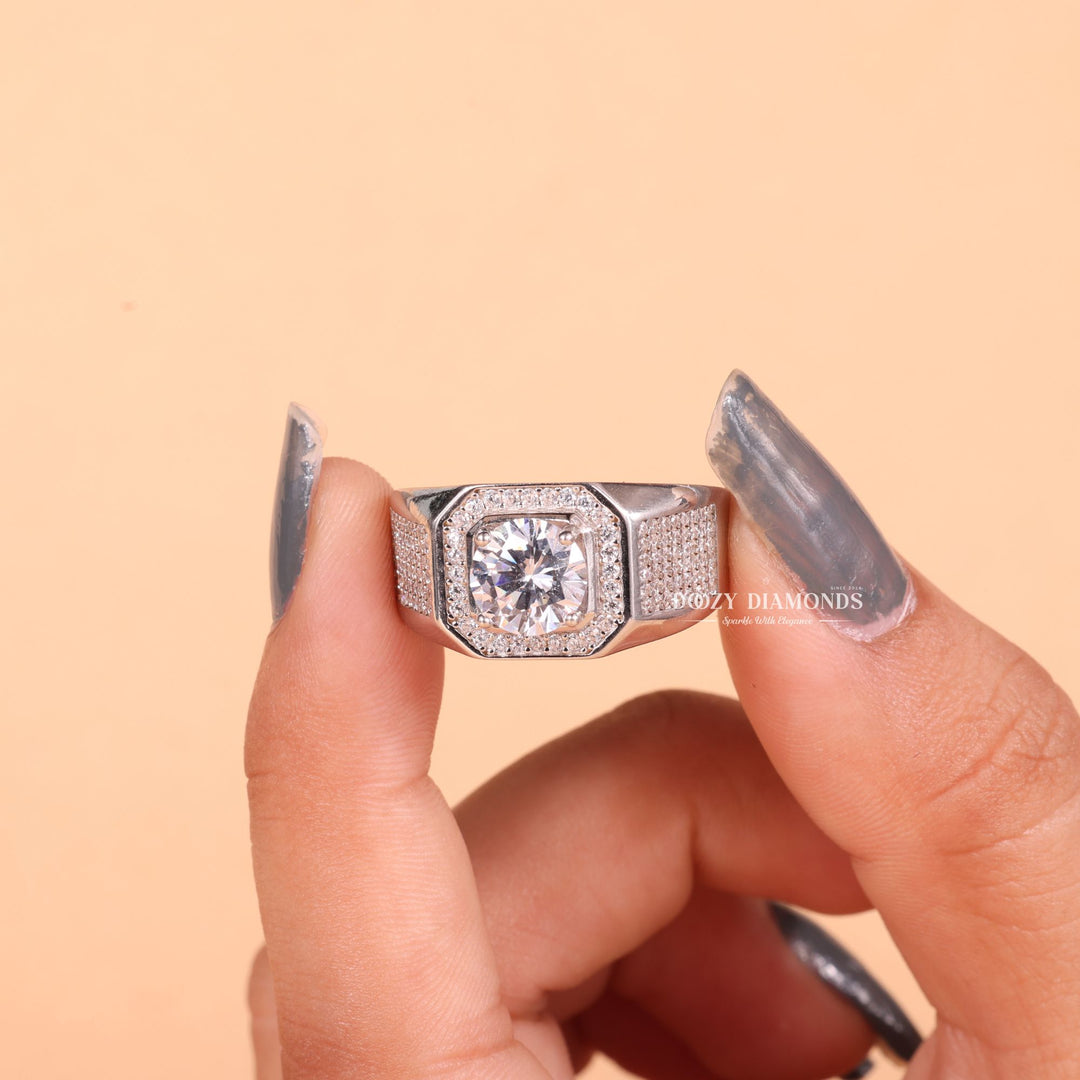 1.0CT Round Cut Lab Grown F/VS1 Diamond Halo Men's Wedding Ring - Doozy Diamonds