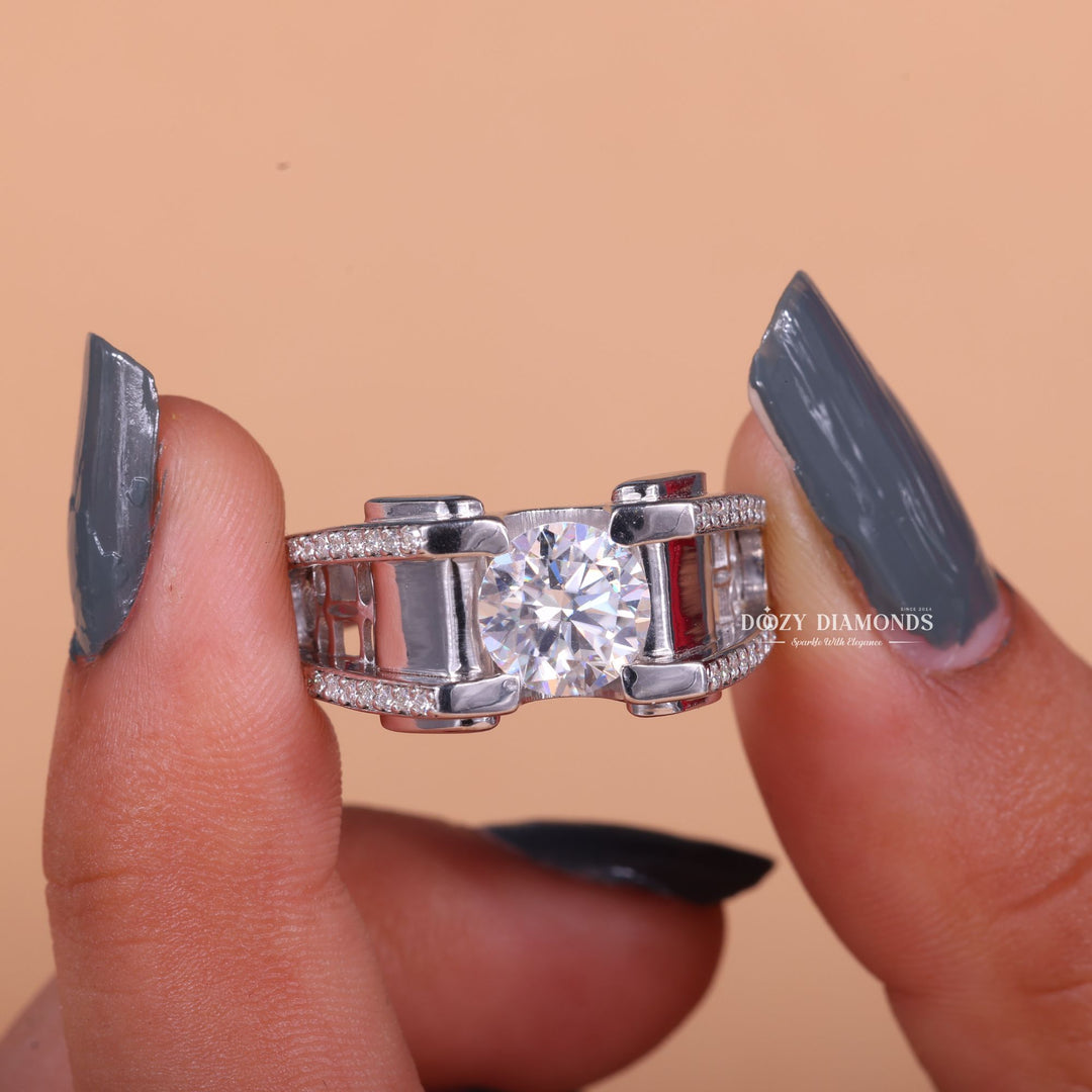 1.0CT Round Cut Lab Grown F/VS1 Diamond Unique Men's Wedding Ring - Doozy Diamonds