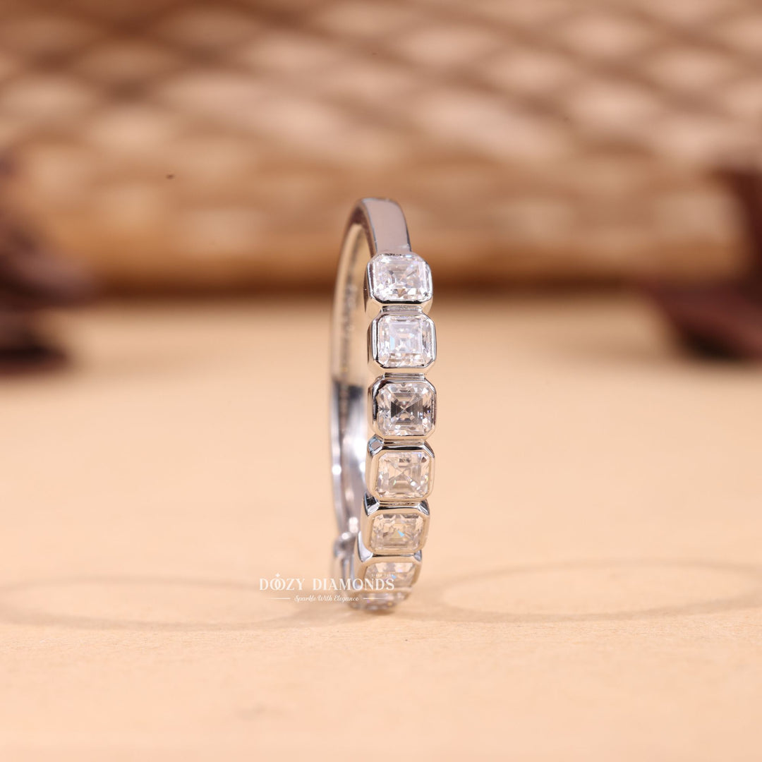 Asscher asscher diamond wedding band front view