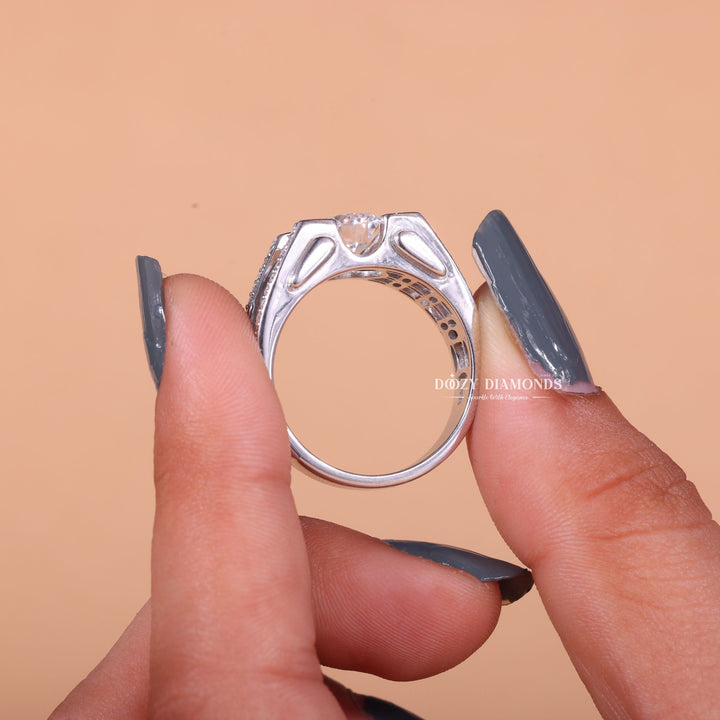1.0CT Round Cut Lab Grown F/VS1 Diamond Unique Men's Wedding Ring - Doozy Diamonds