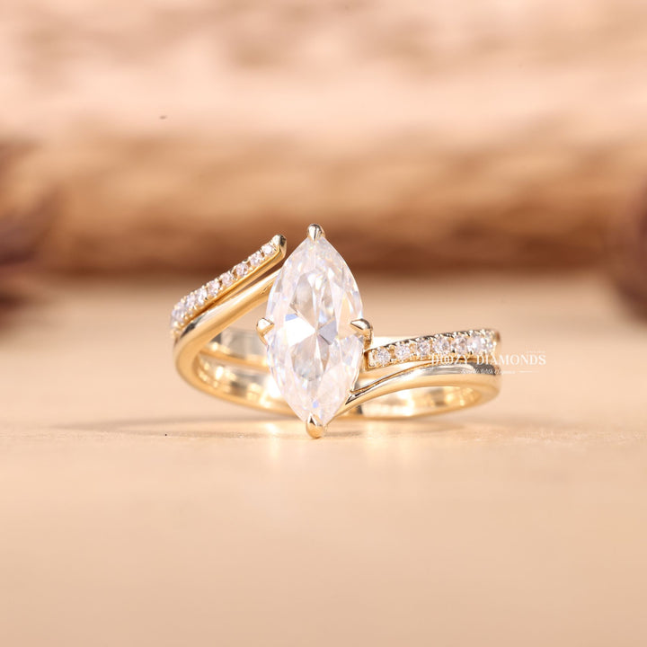 2.0CT Marquise Cut EF - VS2 Lab Grown Eve Diamond Ring with Eve Wedding Band - Doozy Diamonds