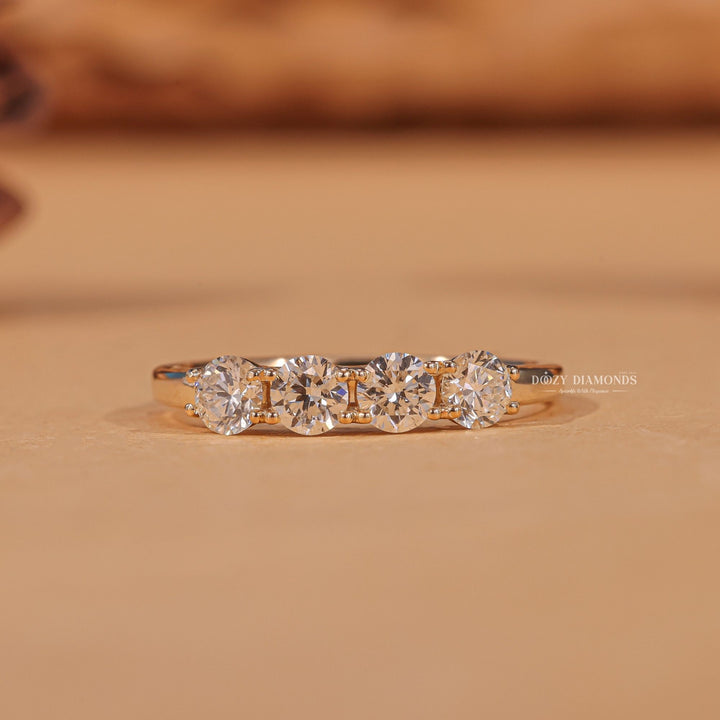 Four Stone round diamond wedding band front view