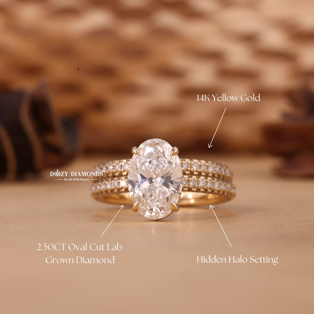 2.50CT Oval Cut EF - VS2 Lab Grown Micro Pave Engagement Ring with Wedding Band - Doozy Diamonds