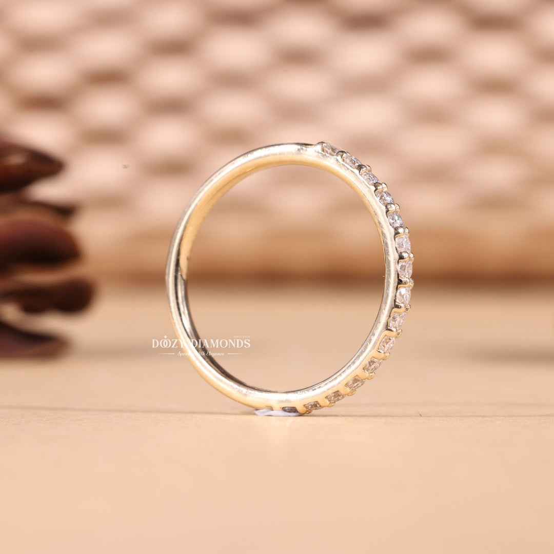 Round diamond band stacked with engagement ring