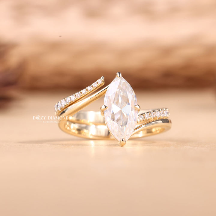 2.0CT Marquise Cut EF - VS2 Lab Grown Eve Diamond Ring with Eve Wedding Band - Doozy Diamonds