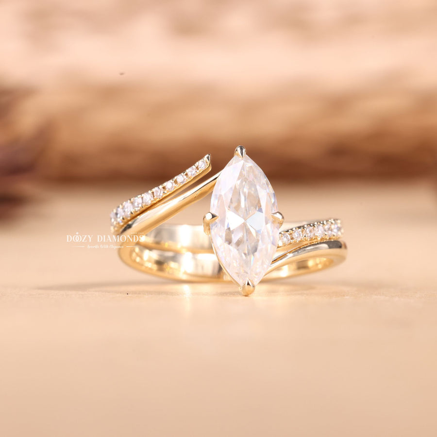 2.0CT Marquise Cut EF - VS2 Lab Grown Eve Diamond Ring with Eve Wedding Band - Doozy Diamonds