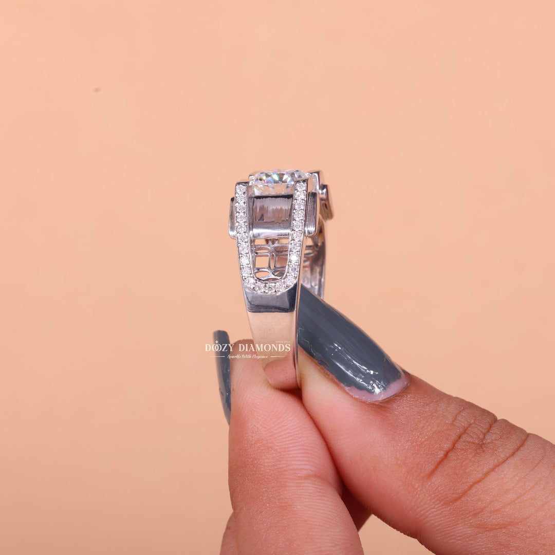 1.0CT Round Cut Lab Grown F/VS1 Diamond Unique Men's Wedding Ring - Doozy Diamonds