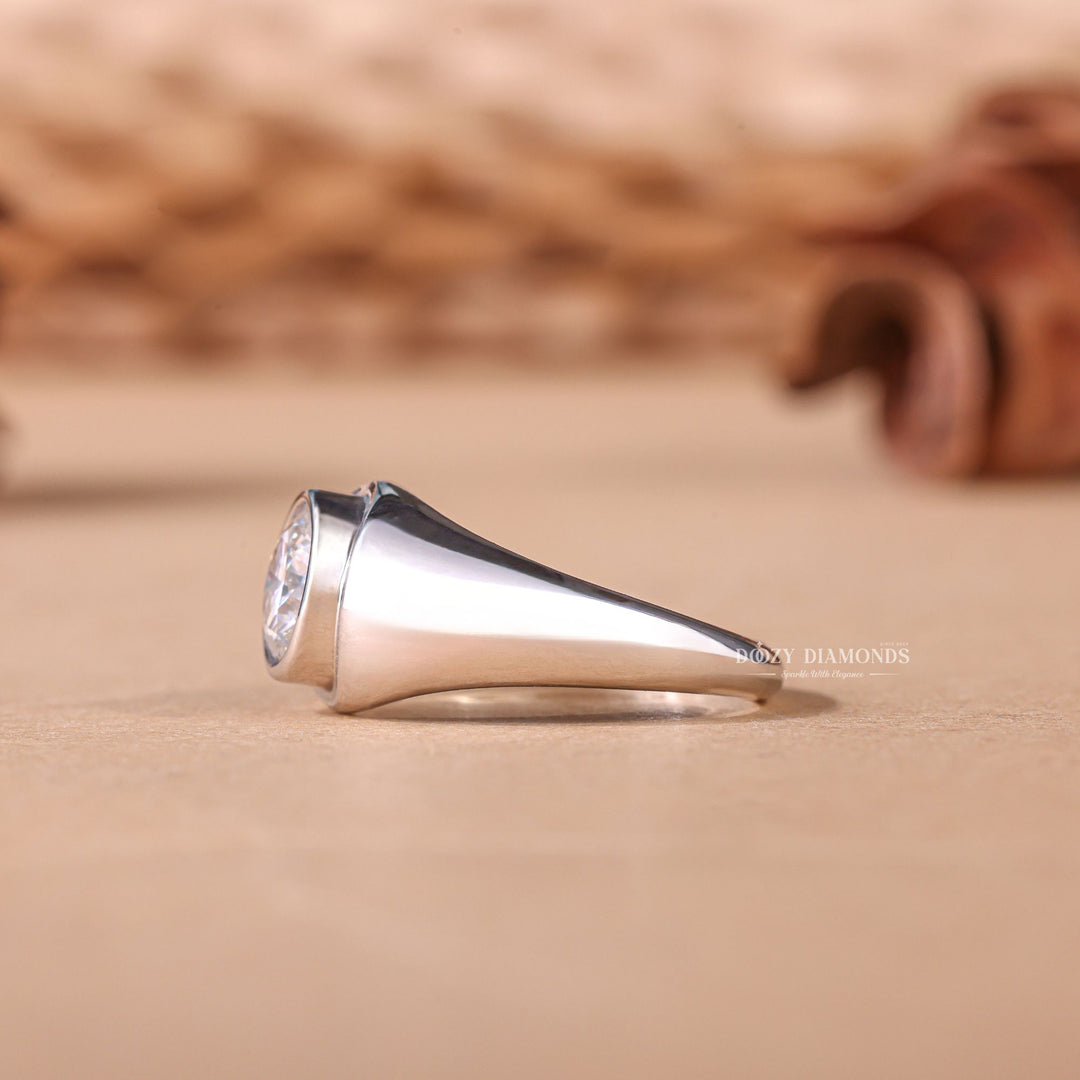 Round dome engagement ring finished in polished solid gold