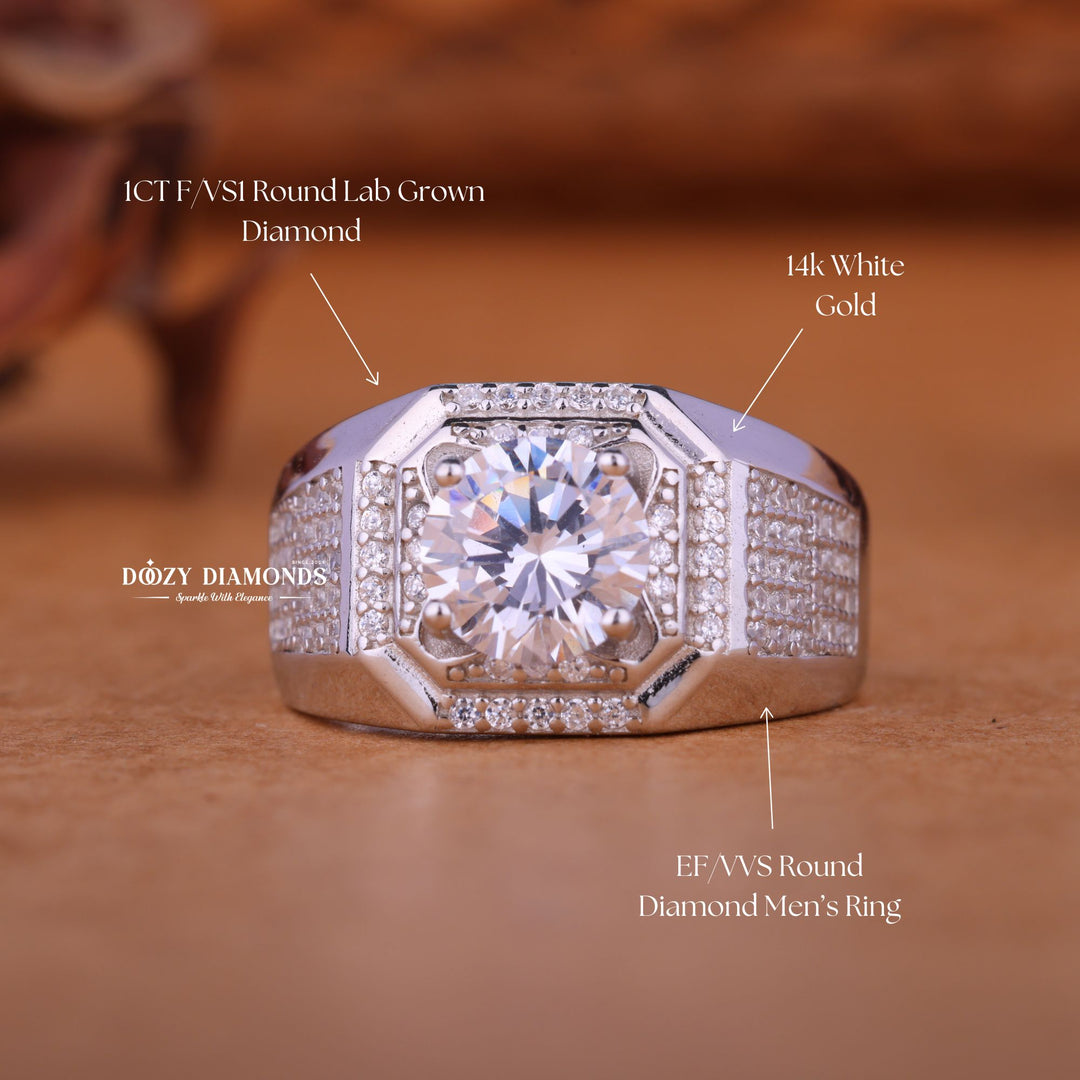1.0CT Round Cut Lab Grown Diamond Halo Set Men's Wedding Band - Doozy Diamonds
