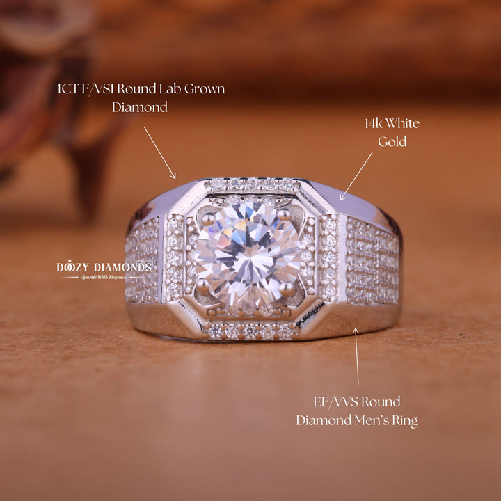 1.0CT Round Cut Lab Grown Diamond Halo Set Men's Wedding Band - Doozy Diamonds