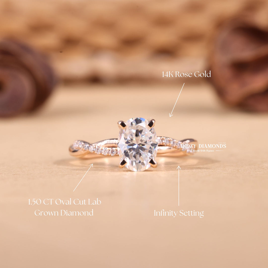 Oval solitaire engagement ring with certified lab grown diamond