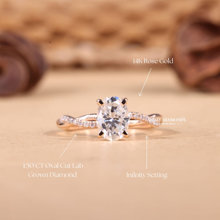 Oval solitaire engagement ring with certified lab grown diamond