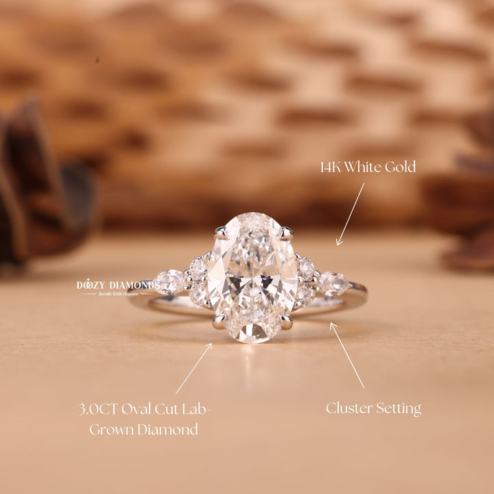Shop oval cut cluster lab grown diamond engagement ring online