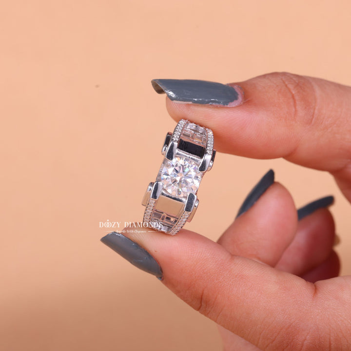 1.0CT Round Cut Lab Grown F/VS1 Diamond Unique Men's Wedding Ring - Doozy Diamonds