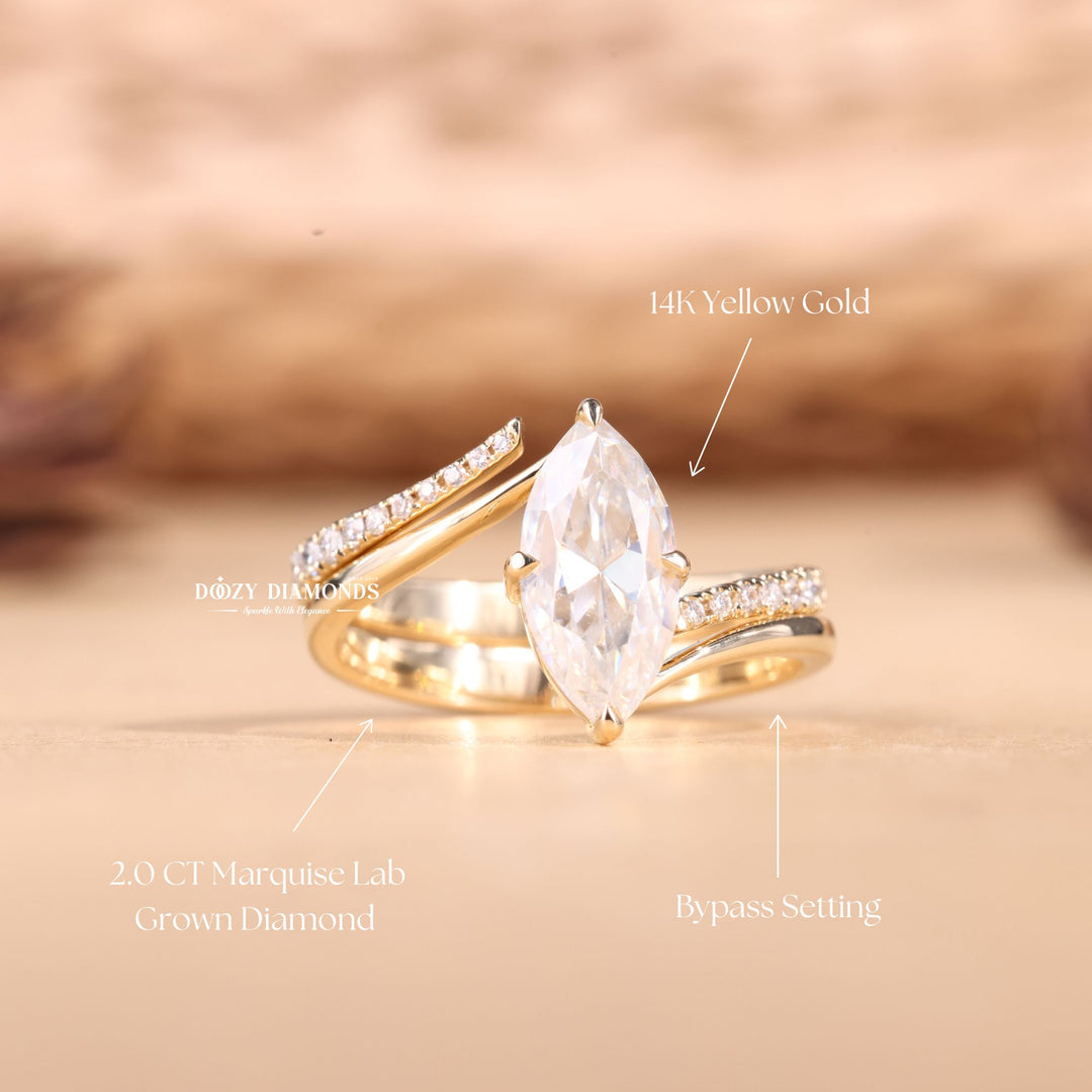 2.0CT Marquise Cut EF - VS2 Lab Grown Eve Diamond Ring with Eve Wedding Band - Doozy Diamonds