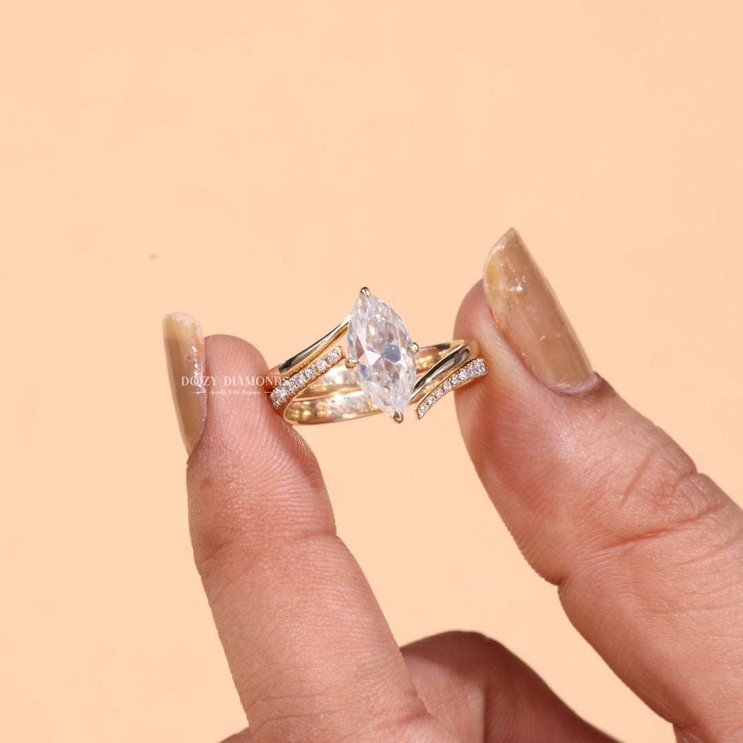 2.0CT Marquise Cut EF - VS2 Lab Grown Eve Diamond Ring with Eve Wedding Band - Doozy Diamonds