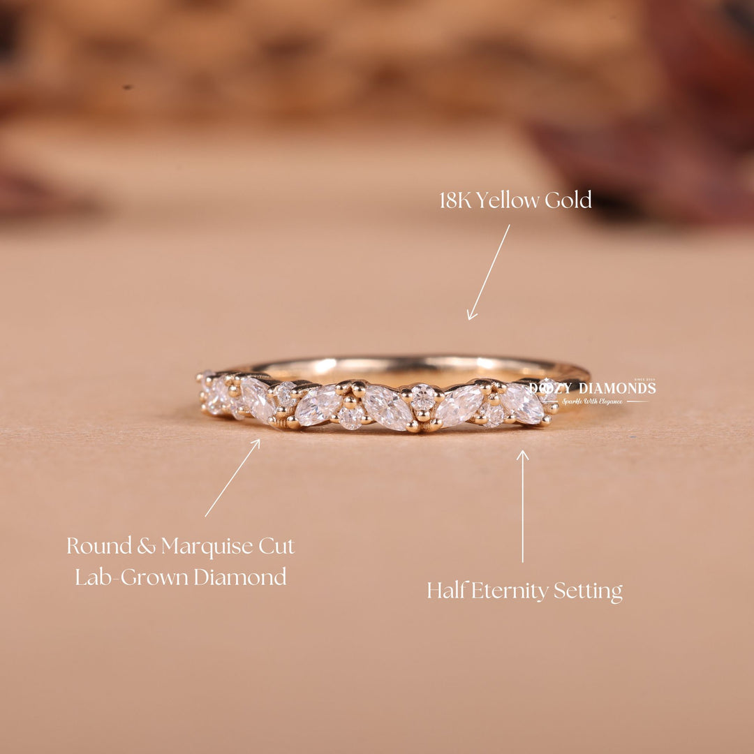 Round Marquise diamond wedding band in yellow gold