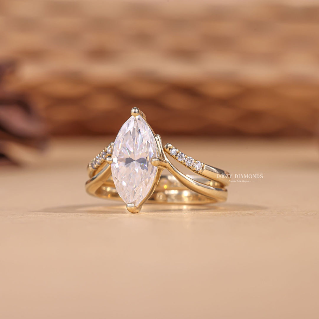 2.0CT Marquise Cut EF-VS2 Lab Grown Eve Diamond Ring with Curved Wedding Band