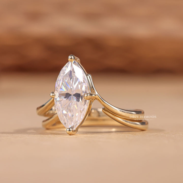 2.0CT Marquise Cut EF-VS2 Lab Grown Eve Diamond Ring with Gold Plain Band