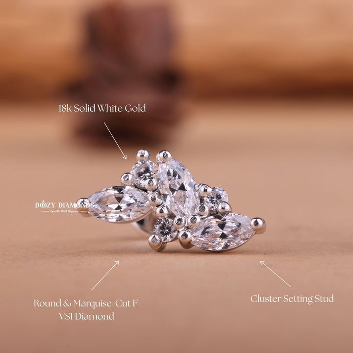 Marquise & Round Cut EF-VS2 Lab-Grown Diamond Cluster Studs Earrings
