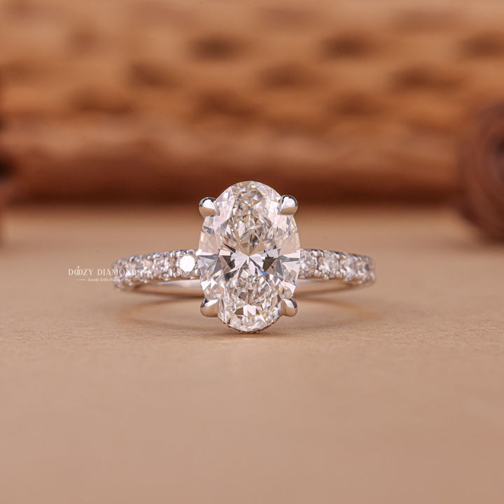 Discover oval hidden halo lab grown diamond engagement ring online