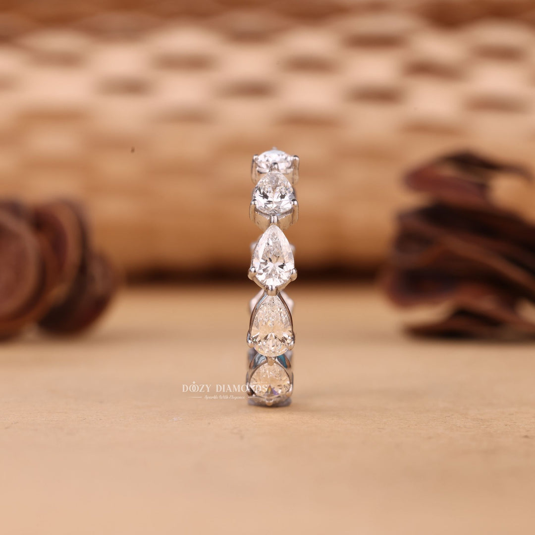 Pear pear diamond wedding band front view