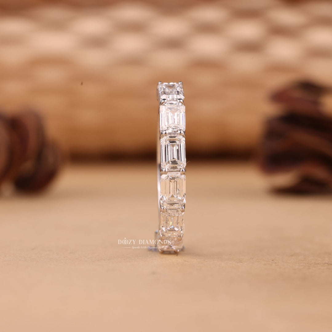 Emerald emerald diamond wedding band front view