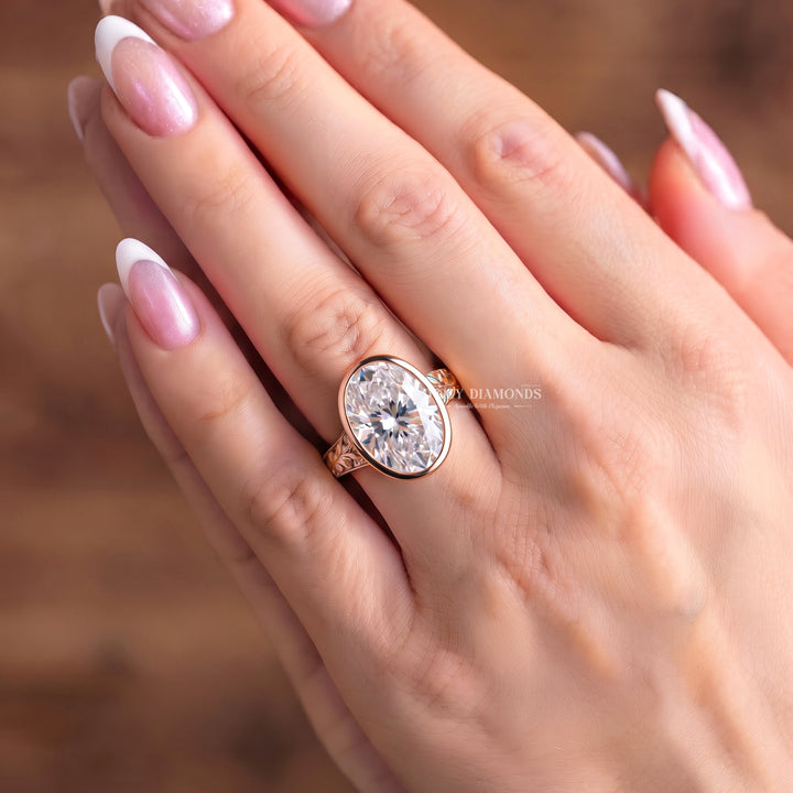 2.50CT Oval Bezel E/VS2 Vintage Style Lab Grown Diamond Engagement Ring