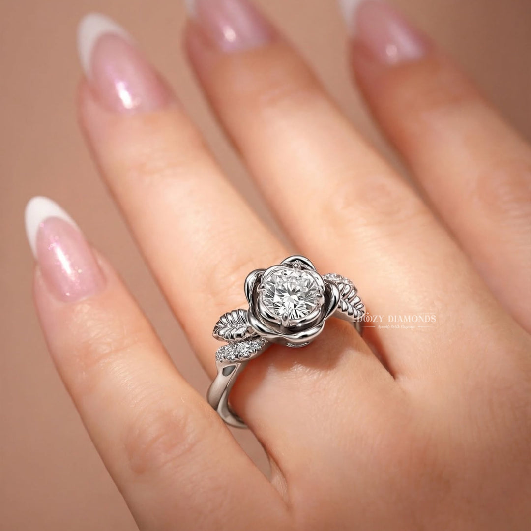 2.0CT Round Brilliant Cut Lab Grown Diamond Flower Style Engagement Ring