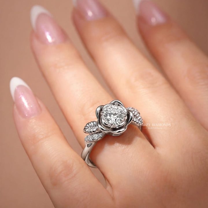 2.0CT Round Brilliant Cut Lab Grown Diamond Flower Style Engagement Ring