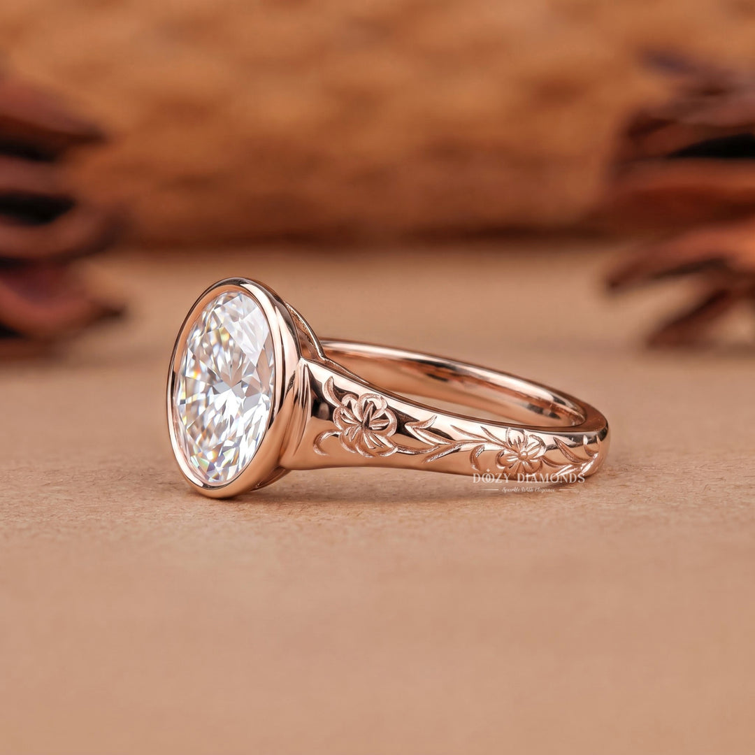 2.50CT Oval Bezel E/VS2 Vintage Style Lab Grown Diamond Engagement Ring
