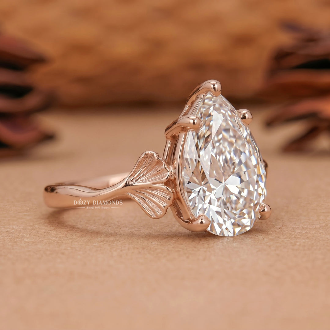 2.50CT Pear Shaped Lab Grown Diamond Ring – Leaf Engagement Ring for Women