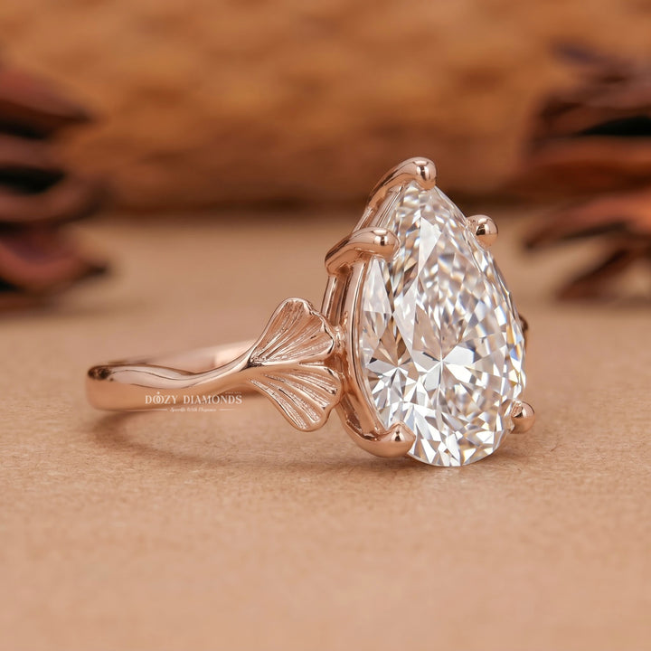 2.50CT Pear Shaped Lab Grown Diamond Ring – Leaf Engagement Ring for Women