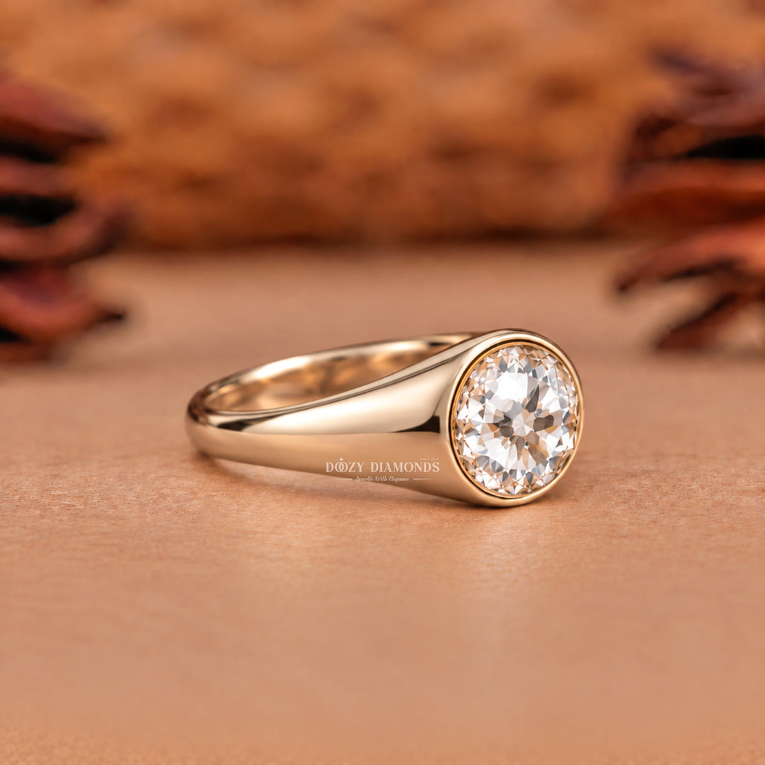 2.0CT Round Rose Cut Style Lab Grown Diamond Bezel Set Signet Ring in Rose Gold