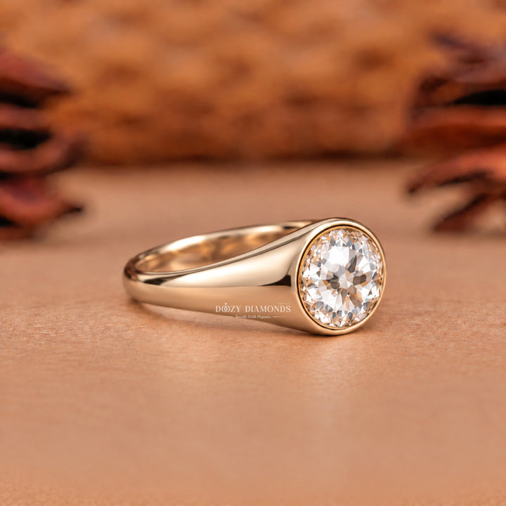 2.0CT Round Rose Cut Style Lab Grown Diamond Bezel Set Signet Ring in Rose Gold