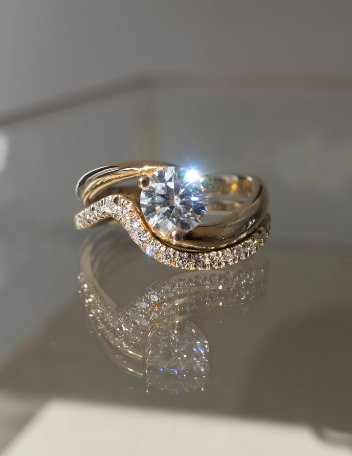 1.25CT Round Solitaire Lab Grown Diamond Ring Yellow Gold Bridal Ring Stack
