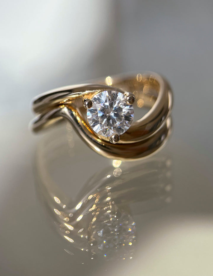 2.0CT Round Solitaire Lab Grown Diamond Ring Yellow Gold Bridal Ring Stack